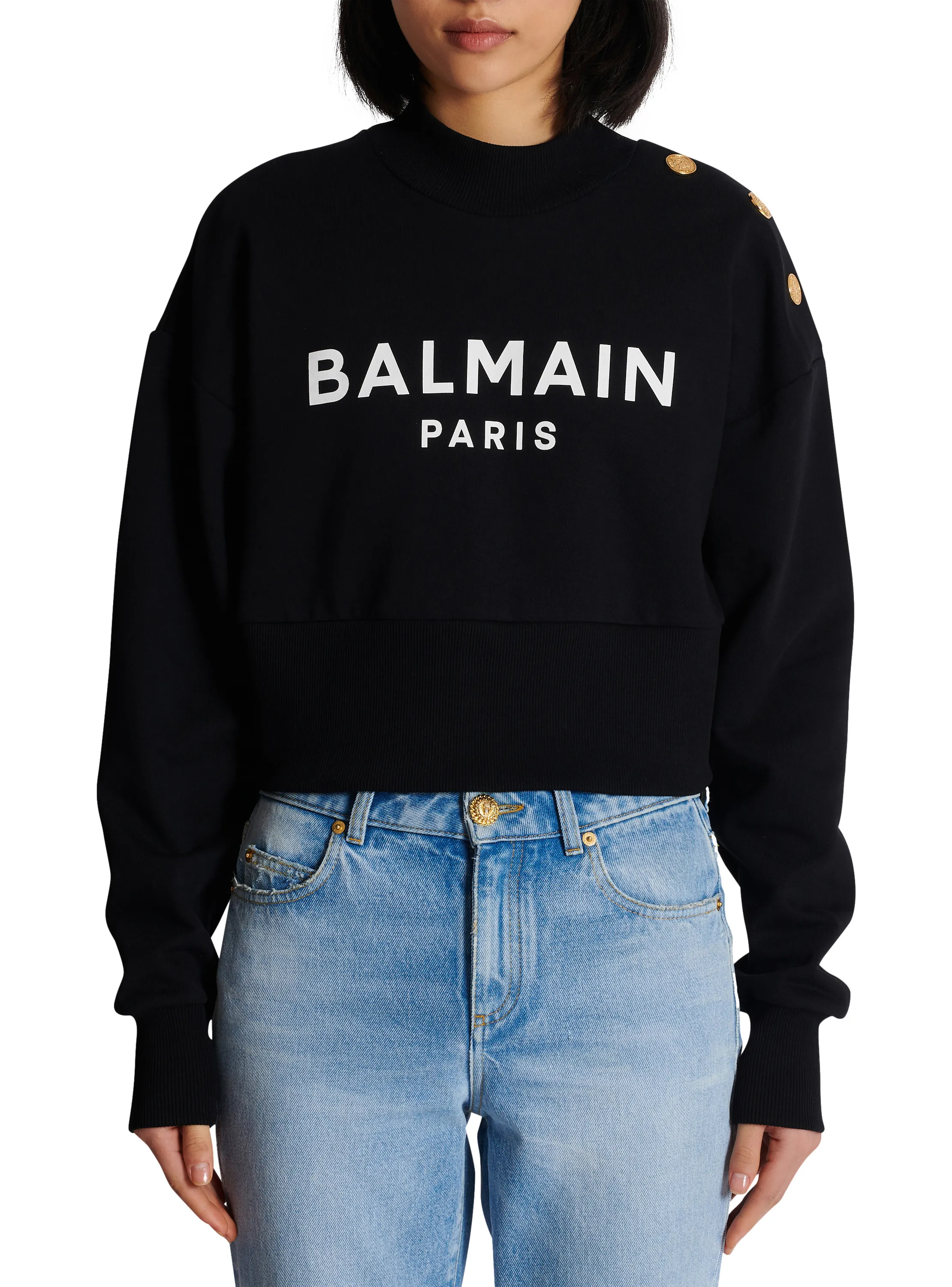 SWEAT-SHIRT COURT IMPRIMé BALMAIN PARIS - BALMAIN pour FEMME | Printemps