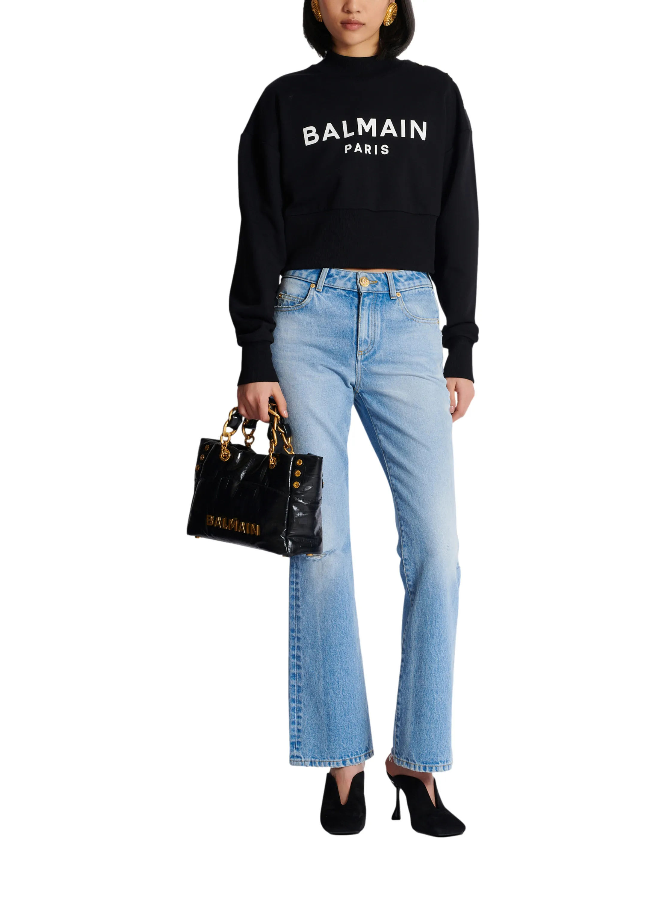 SWEAT-SHIRT COURT IMPRIMé BALMAIN PARIS - BALMAIN pour FEMME | Printemps