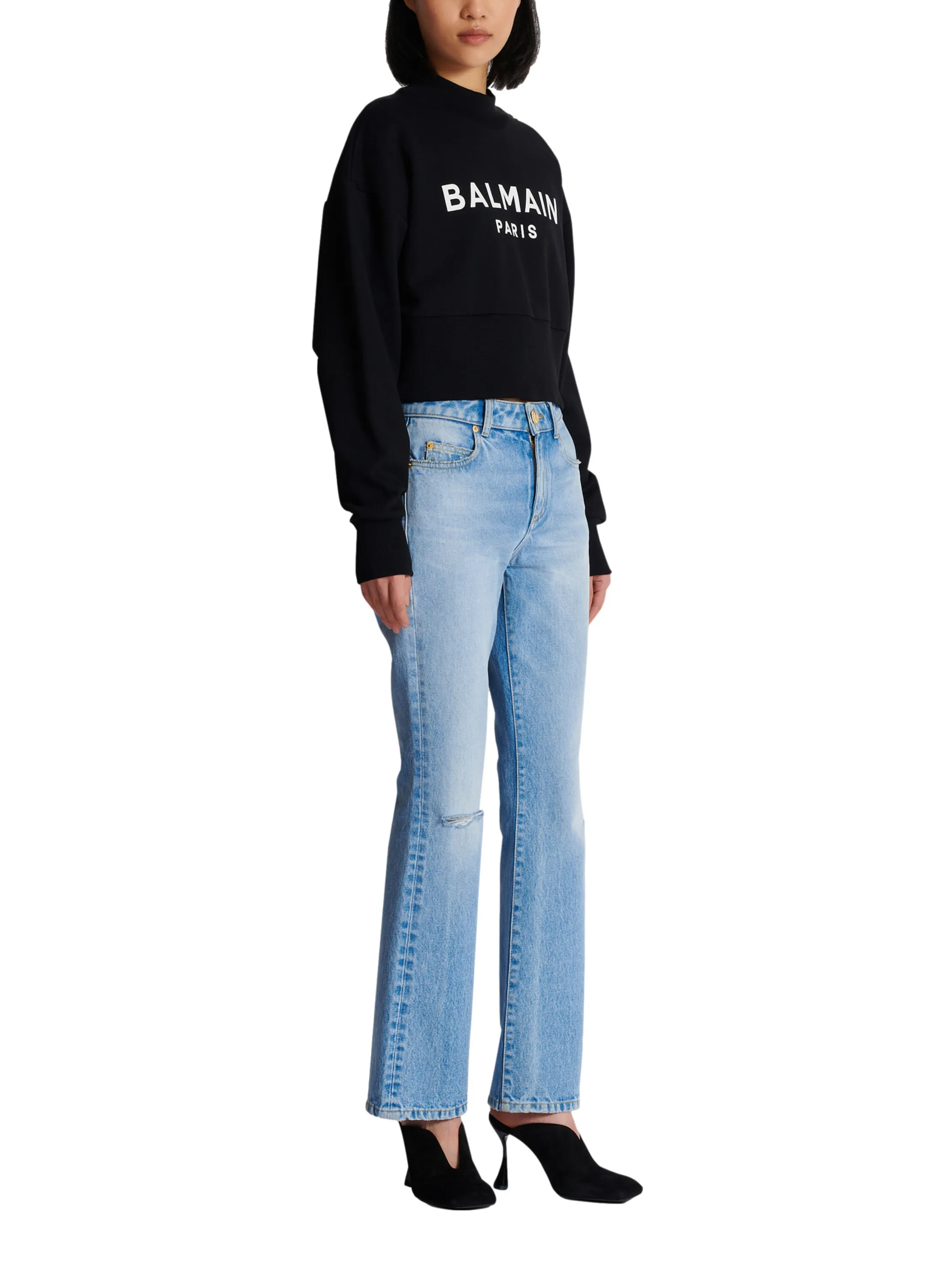 SWEAT-SHIRT COURT IMPRIMé BALMAIN PARIS - BALMAIN pour FEMME | Printemps